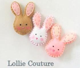 Bunny Felt Brooch, 2pc Pin felt animals,Easter Bunnies, gift for her white cream