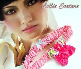 Wedding Garter set - Wedding garter lingerie - pink garters